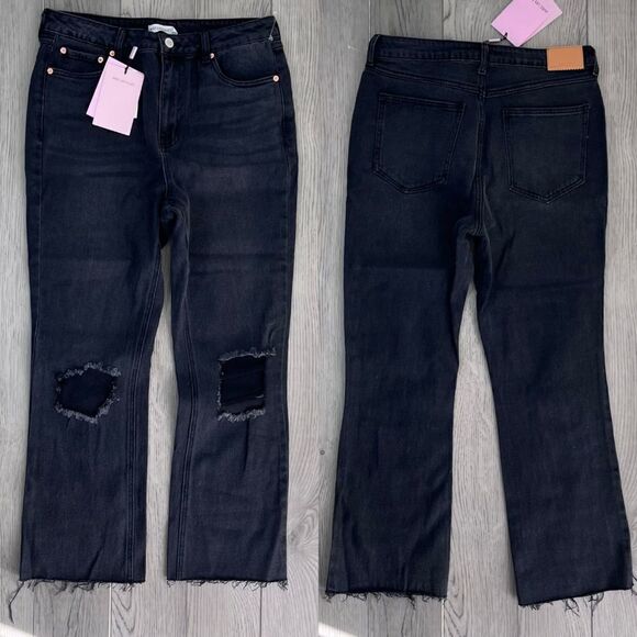 Avec Les Filles Denim - Avec Les Filles Women Size 29 Black Distressed Kick Flare Denim Cotton NEW Jeans